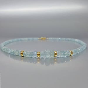 Necklace Aquamarine with 14k gold solid unique gift for her natural blue gemstone bridal jewelry March birthstone anniversary DDP US paid
