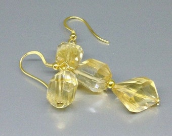 Citrine earrings gold handmade unique gift for her natural yellow gemstone dangle earrings November birthstone 13 year anniversary gift