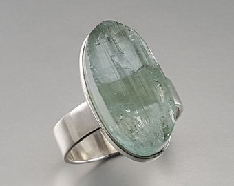 Ring ruwe steen Aquamarijn met zilver uniek cadeau voor haar ovale echte natuurlijke blauwe edelsteen Geboortesteen maart 19e verjaardag DDP US betaald