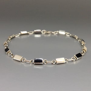 Bracelet Onyx and shell with silver unique gift for her or him black and white classic Inlay work natural gemstone 7 year anniversary