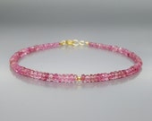 Fine bracelet pink Tourmaline Rubellite with 14K gold - gift for her - solid gold - elegant fine design - stone of love October birthstone