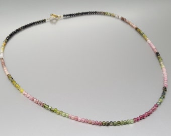 Dainty necklace Tourmaline handmade unique gift for her multi color gemstone green and pink watermelon stone October birthstone anniversary