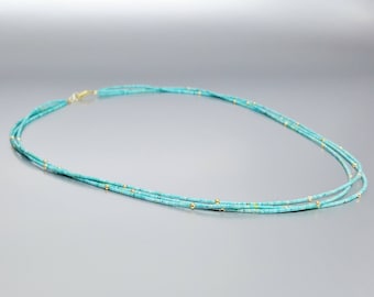 Multi string Turquoise gold necklace unique gift for her natural genuine blue gemstone  December birthstone 11 year anniversary DDP US paid