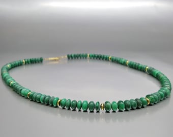 Necklace Malachite gold unique gift for her handmade jewelry special cut matte green natural gemstone modern design