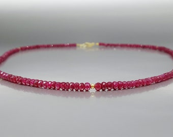 Fine necklace Ruby with 14k gold unique gift for her or him deep red love stone genuine gemstone July birthstone anniversary gift