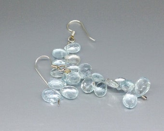 Dangle Aquamarine teardrop earrings unique gift for her genuine  natural light blue gemstone bridal jewelry March birthstone anniversary