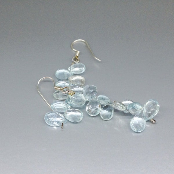 Boucles d'oreilles pendantes aigue-marine en forme de larme, cadeau unique pour elle, véritable bijoux de mariée en pierres précieuses bleu clair naturelles, anniversaire de naissance de mars