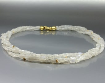Moonstone Necklace Layered Gold | June Birthstone Jewelry | White Blue Gemstone Necklace | Bridal Wedding Gift for Her DDP US paid