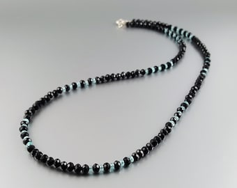 Necklace black Onyx and blue Apatite unique gift for her or him faceted modern design natural gemstone