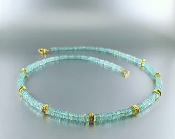 Necklace blue Apatite gold unique gift for her or him bright turquoise blue polished natural gemstone modern friendship gift DDP US paid
