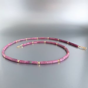 Necklace Ruby in Zoisite and 14k gold unique gift for her or him natural red matte untreated gemstone July birthstone anniversary gift