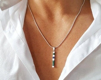 Pendant Malachite and Lapis Lazuli with silver chain unique gift for him or her natural green blue gemstone modern geometrical design