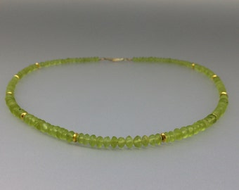 Matte Peridot necklace with gold unique gift for her fresh spring green natural gemstones August birthstone 16 year anniversary