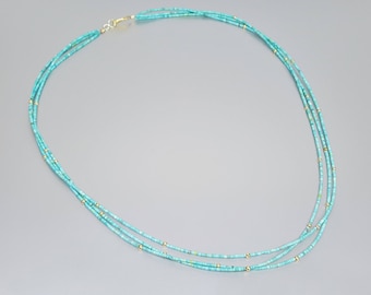 Multi string Turquoise necklace with gold unique gift for her natural genuine blue gemstone  December birthstone 11 year anniversary