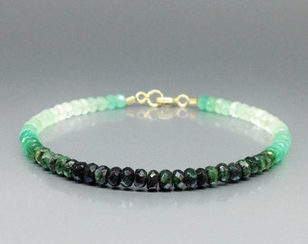 Bracelet shaded Emerald unique gift for her or him green white genuine precious gemstone handmade May birthstone anniversary DDP US paid