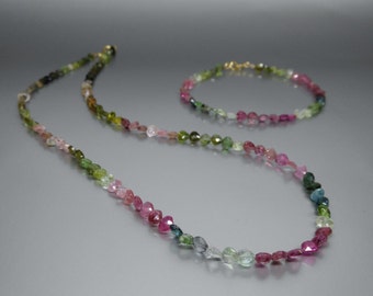 Tourmaline necklace bracelet handmade unique gift set for her elegant multi color natural gemstone October birthstone 8 year anniversary