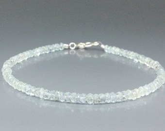 Fine bracelet Aquamarine handmade light blue facetted gemstone jewelry, unique gift for her, March birthstone or anniversary DDP US paid