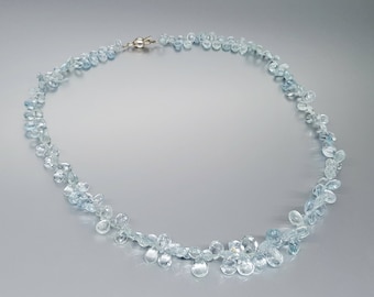Aquamarine drop necklace with silver unique gift for her beautiful light blue natural gemstone March birthstone anniversary gift DDP US paid