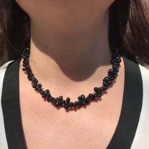 Necklace black Spinel drops unique gift for her genuine natural gemstone polished teardrops beads 22 year anniversary gift DDP US paid image 9