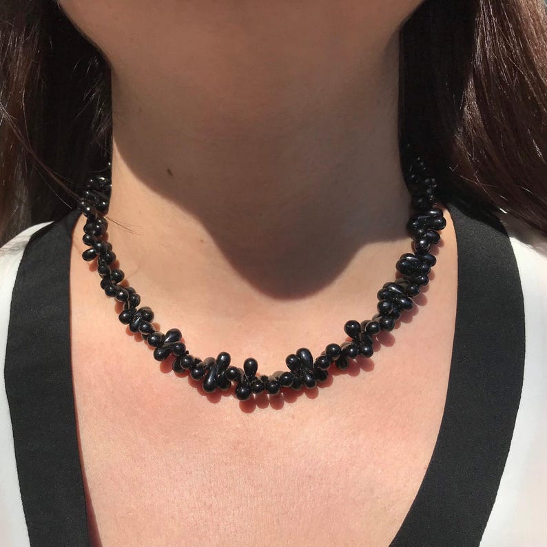 Necklace black Spinel drops unique gift for her genuine natural gemstone polished teardrops beads 22 year anniversary gift DDP US paid image 9