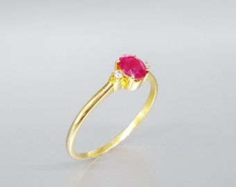 Solitaire ring Ruby diamonds 18k gold unique gift for her engagement ring genuine red white precious gemstone July birthstone DDP US paid