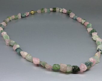 Necklace Tourmaline 14K gold handmade unique gift for her genuine pink and green raw stone October birthstone 8 year anniversary gift