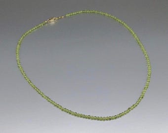 Fine Peridot necklace unique gift for her or him natural spring green gemstone tiny polished beads August birthstone anniversary DDP US paid