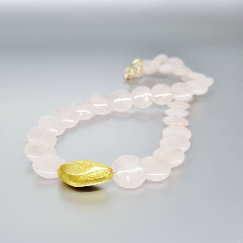 Necklace Rose Quartz With Gold Nugget and Clasp Unique Gift Etsy