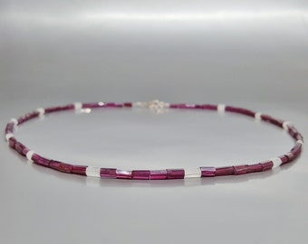 Necklace Garnet and Moonstone unique gift for her or him love stone natural red white gemstone January June birthstone 2 year anniversary