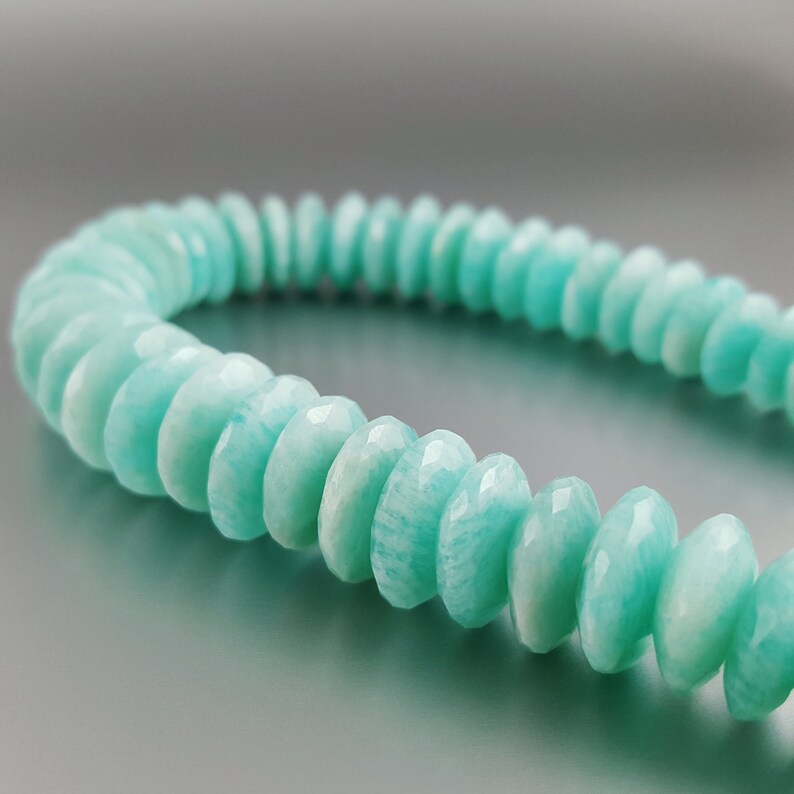 statement necklace -natural gemstone faceted beaded jewelry unique gift for her bright light blue Turquoise blue Amazonite necklace