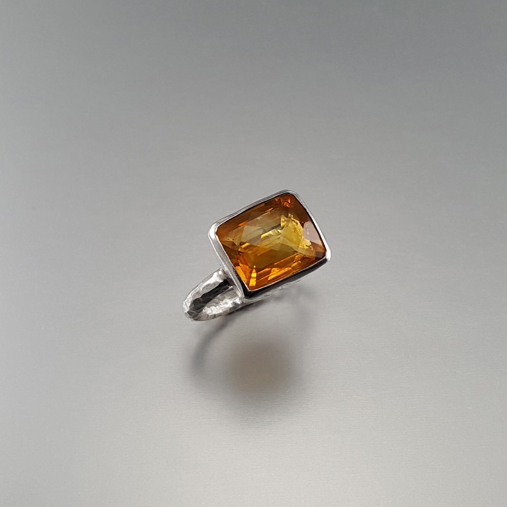 Citrine ring with silver unique gift for her natural golden yellow rectangle gemstone November birthstone 13 year anniversary