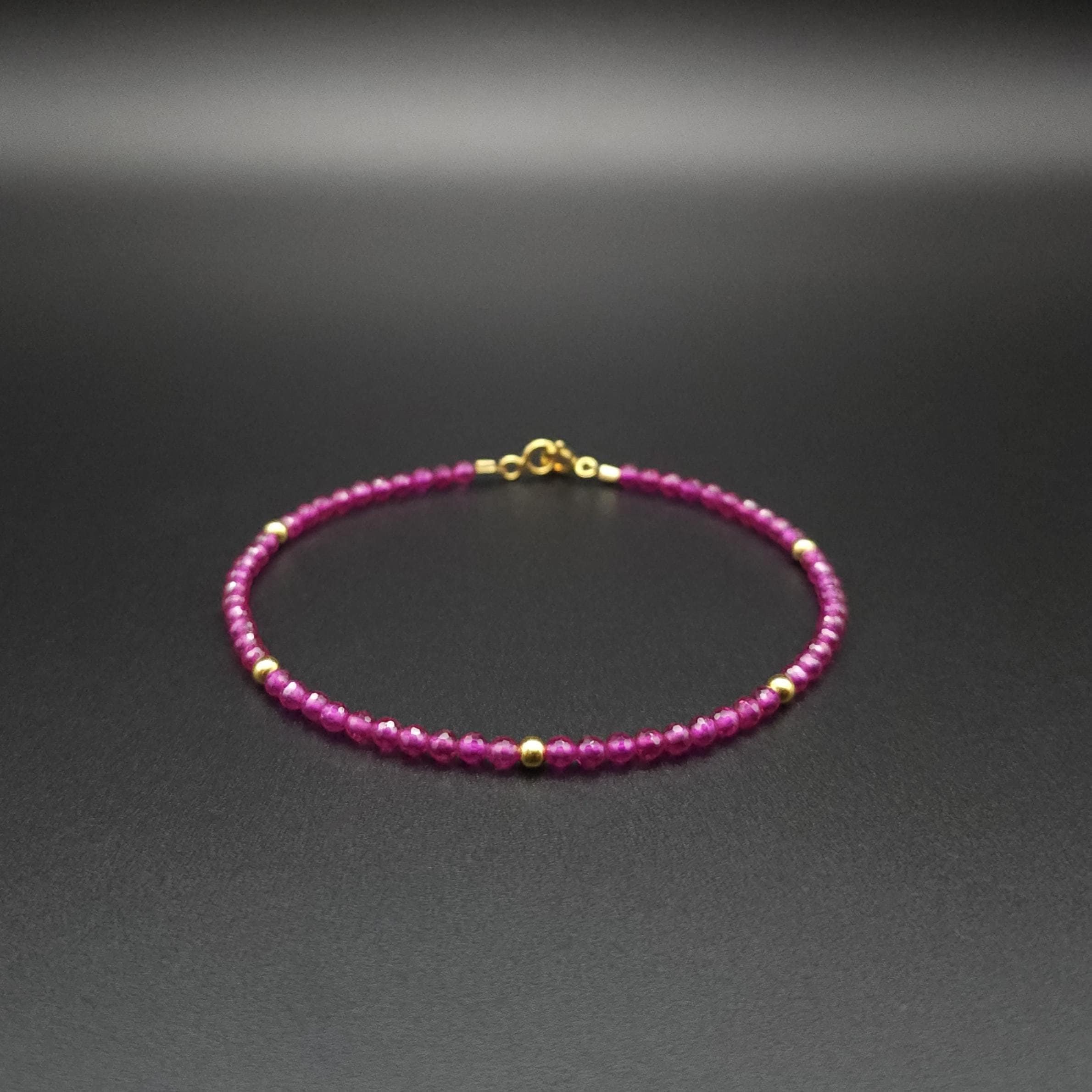 Bracelet Chaîne Argent 925 Avec Rubellite Rose Naturelle - Fait Main - 86.5 Ct