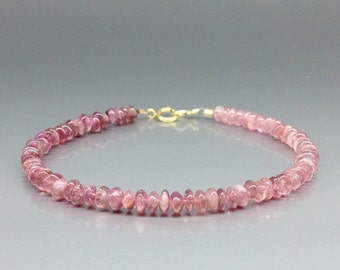 Tourmaline bracelet shaded pink unique gift for her natural Rubellite polished gemstone October birthstone 8th anniversary gift DDP US paid