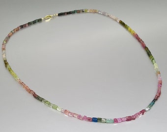 Necklace fine Tourmaline multi color unique gift for her polished rectangle natural gemstone watermelon rainbow October birthstone