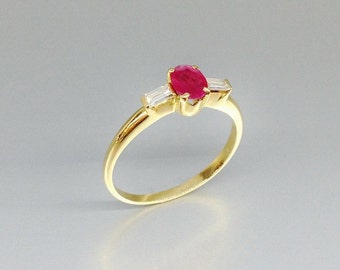 Dainty solitaire ring Ruby diamond and 18k gold unique red engagement anniversary gift for her precious gemstone July birthstone DDP US paid