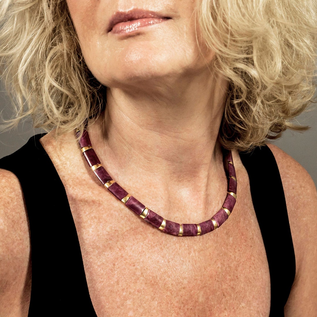 Necklace Ruby in Zoisite 14K Gold Unique Gift for Her Cleopatra Collier