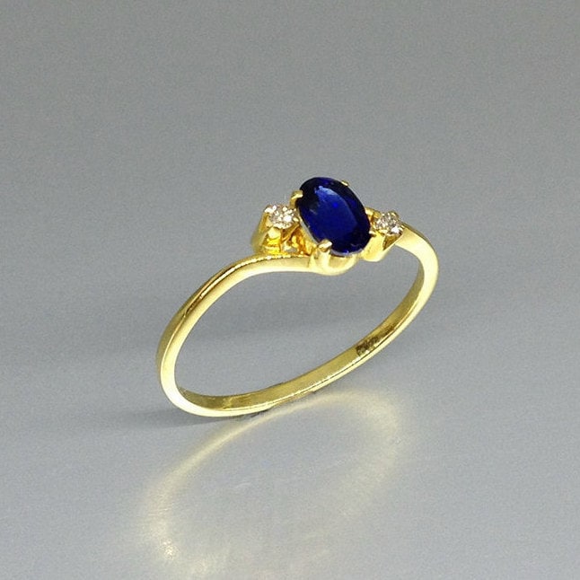 Delicado anillo de zafiro con diamante y oro de 18 quilates, regalo único para ella, anillo de compromiso, piedra preciosa natural azul y blanca, piedra de nacimiento de septiembre