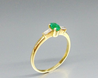 Dainty ring Emerald diamonds and 18k gold unique gift for her natural green Colombian gemstone engagement ring May birthstone DDP US paid