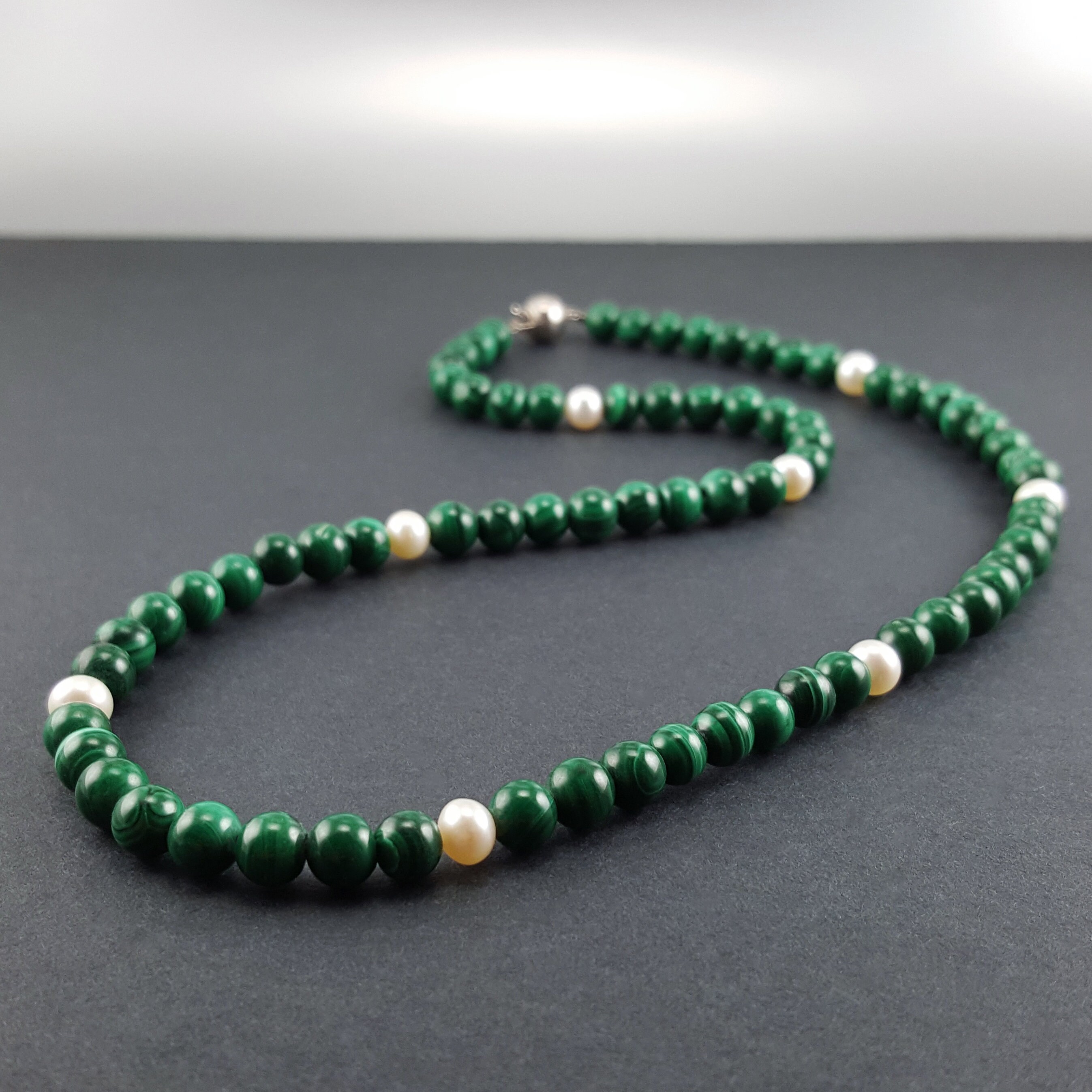 Long Malachite and Pearl Necklace Unique Gift for Her Beaded Etsy UK