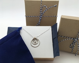 Sterling Silver Bridesmaid Necklace Set of 3 - Hammered Moon Pendant