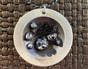 Campo Del Cielo Meteorite Necklace | Sterling Silver Pendant, Herkimer Diamond