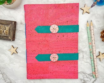 A5 Vegan Leather, Pink Notebook, Eco Friendly Journal, Decorative button snap clasp