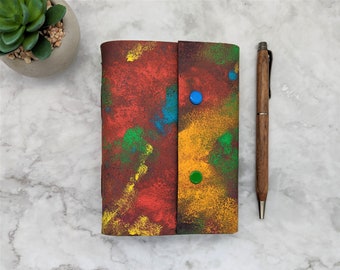 Hand Painted Rainbow Cork Leather Journal, Eco Friendly Journal, A6 Notebook