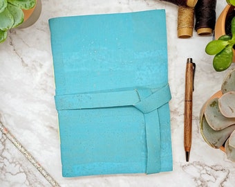 Eco Friendly Journal, A5 Vegan Leather Ocean Blue Cork Notebook
