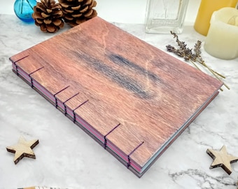 Wood bound Journal, A5 Wooden Notebook, Bubblegum Book, Large notebook, Coptic Stitched Diary, Unique Book Gift