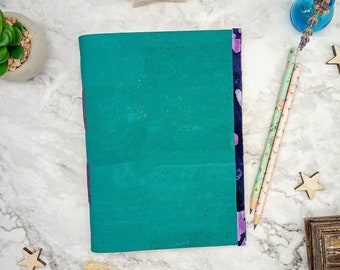 A5 Vegan Leather, Turquoise Cork Notebook, Eco Friendly Journal