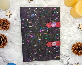 A5 Vegan Leather, Black Notebook, Eco Friendly Journal, Decorative button snap clasp