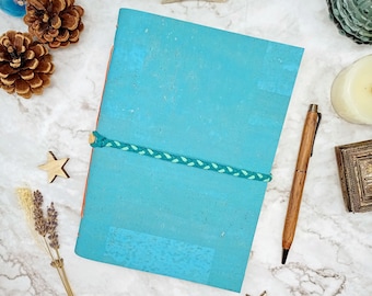 Eco Friendly Journal, A5 Vegan Leather Ocean Blue Cork Notebook