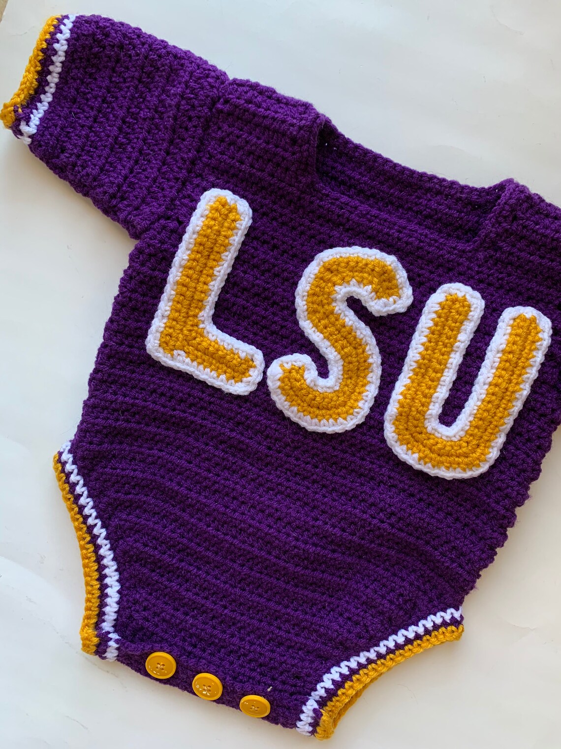 LSU crochet baby onesie LSU baby clothes purple and gold Etsy