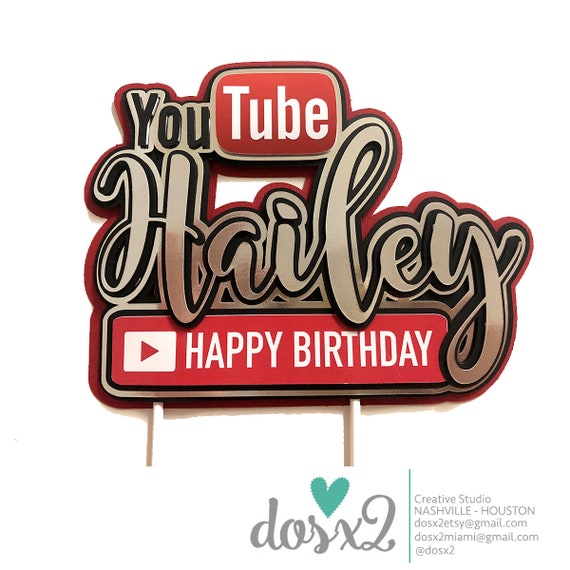 Cake Topper Youtube Toper Para Pastel De Youtube Etsy